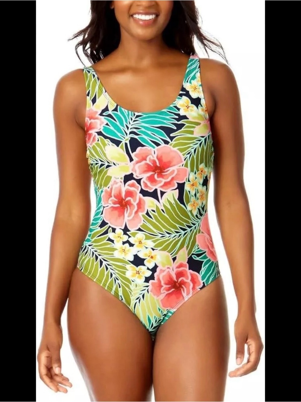 Hurley Tropical Floral One-Piece Swimsuit - Green, Coral & Navy